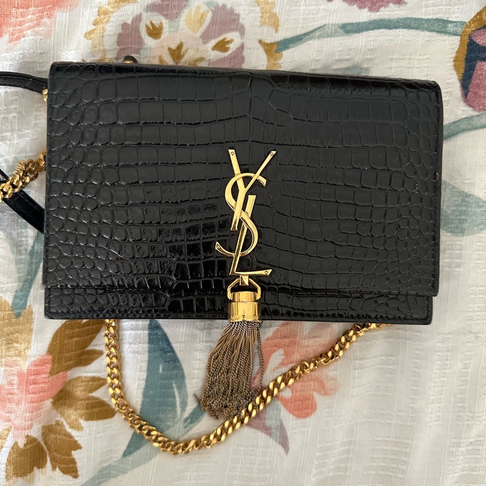 Yves Saint Laurent Black and Gold Crossbody Bag